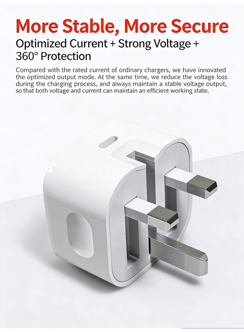 باراكا شاحن جداري بقوة 20 واط، محول شحن سريع - قابس جداري USB-C للشحن السريع - متوافق مع أجهزة iPhone 17/16/15/14 Max/13/12/SE2020/11/XR/XS Max/X/iPad - Image 3